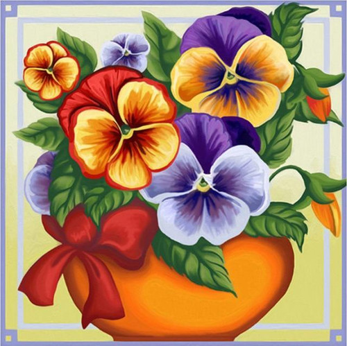 5D Diamond Painting Orange Bowl of Pansies Kit