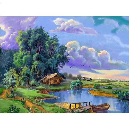 5D Diamond Painting Cabin by the Pond Kit