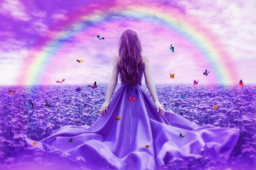 5D Diamond Painting Purple Dress Girl Rainbow Kit