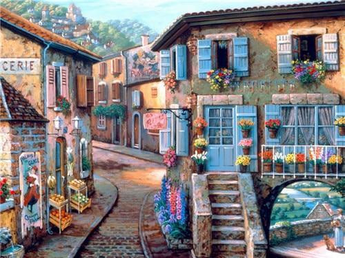 5D Diamond Painting Street Corner Shops Kit