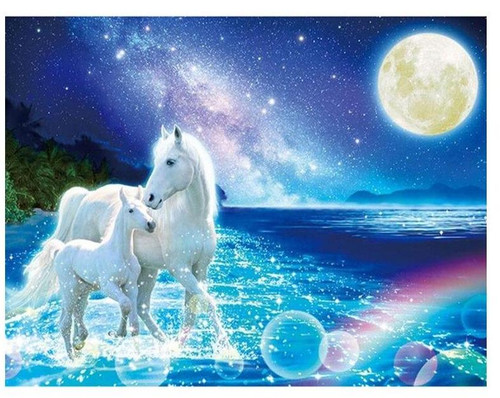 5D Diamond Painting Full Moon White Horses Kit