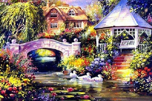 5D Diamond Painting Geese By the Bridge Kit