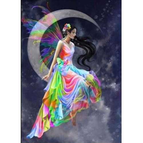 5D Diamond Painting Crescent Moon Rainbow Fairy Kit