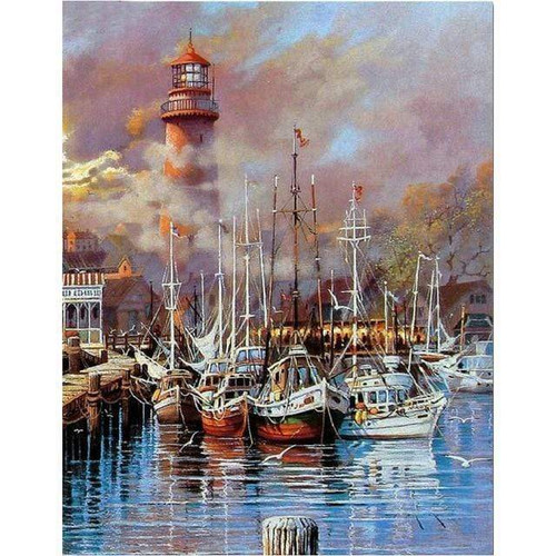 5D Diamond Painting Ships by the Lighthouse Kit