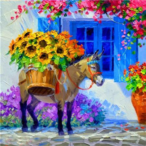 5D Diamond Painting Flower Donkey Kit