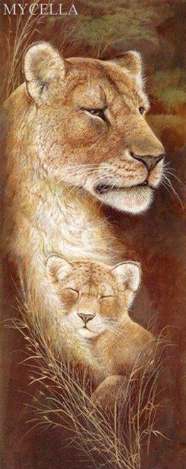 5D Diamond Painting Mother Lion and Her Cub Kit