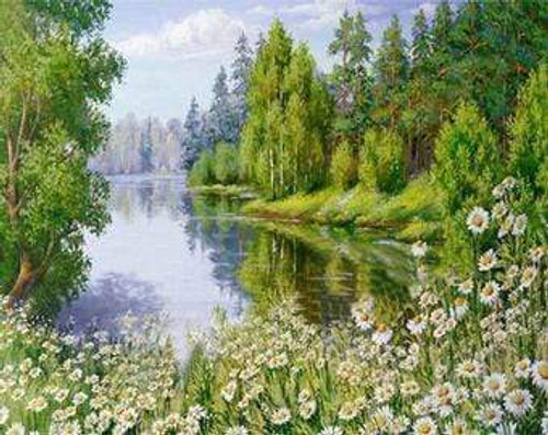 5D Diamond Painting Daisies by the River Kit