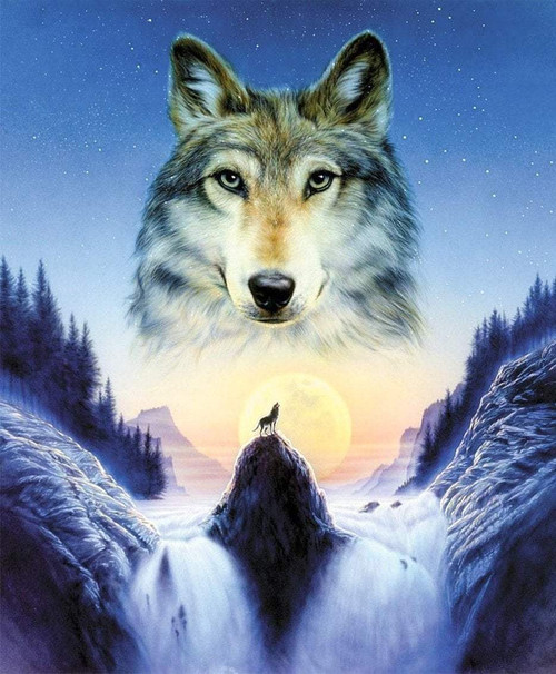 5D Diamond Painting Wolf on the Rock Kit