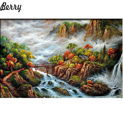 5D Diamond Painting Rapids under the Bridge Kit