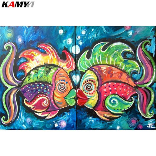 5D Diamond Painting Abstract Kissing Fish Kit