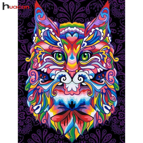 5D Diamond Painting Colorful Abstract Cat Kit
