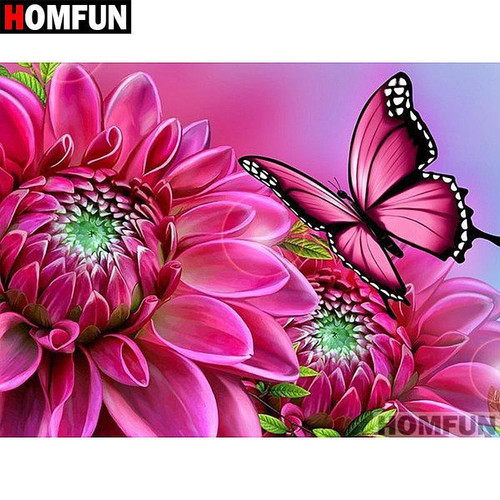 5D Diamond Painting Light Orange Butterfly and Flowers Kit 