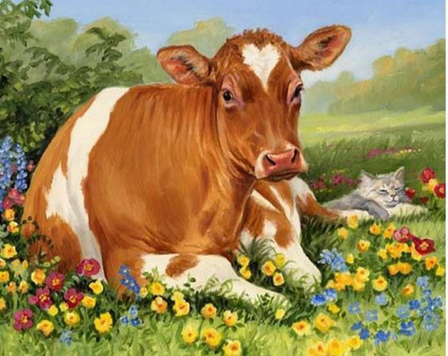 5D Diamond Painting Cow and the Cat Kit