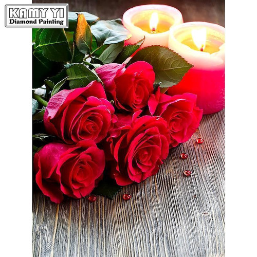 5D Diamond Painting Red Roses and Candles Kit