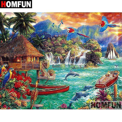 5D Diamond Painting Tropical Island Hut Kit - Bonanza Marketplace