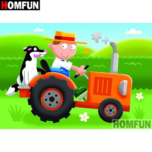 5D Diamond Painting Cartoon Farmer and Tractor kit