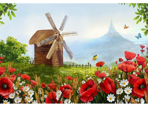 5D Diamond Painting Windmill Poppies Kit
