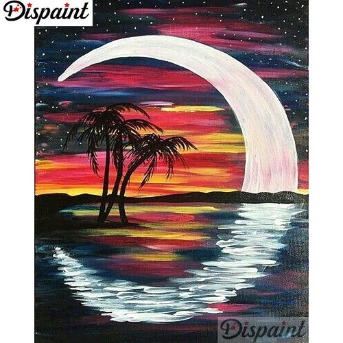 5D Diamond Painting Abstract Crescent Moon and Palms Kit