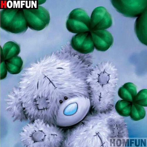 5D Diamond Painting Stuffed Bear and Four Leaf Clovers Kit