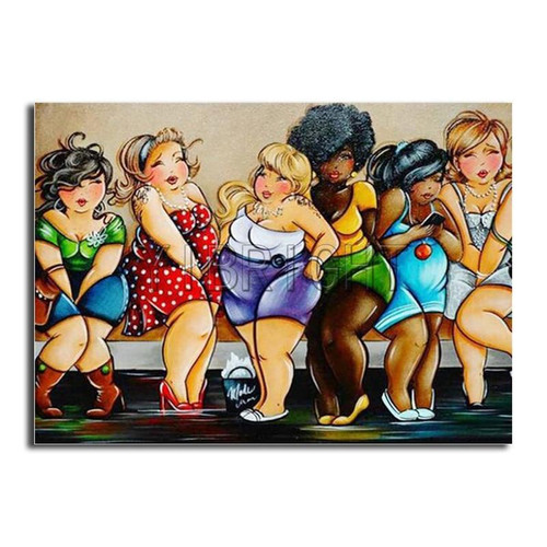 5D Diamond Painting Curvy Girl and Her Friends Bathroom Line Kit