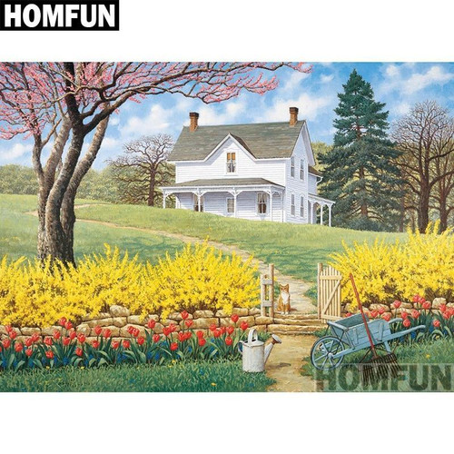 5D Diamond Painting White Farm House on the Hill Kit