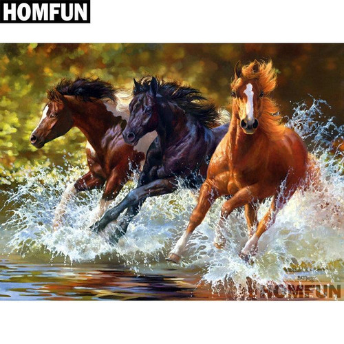 5D Diamond Painting Three Horses Galloping in the River Kit