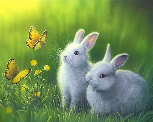 5D Diamond Painting Bunnies and Butterflies Kit