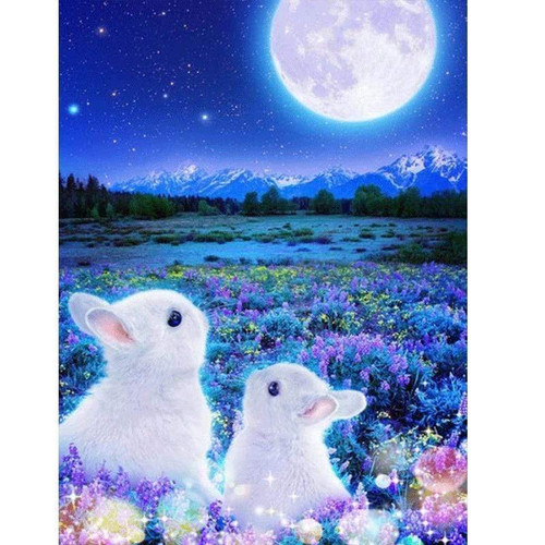 5D Diamond Painting Two Bunny Moon Kit