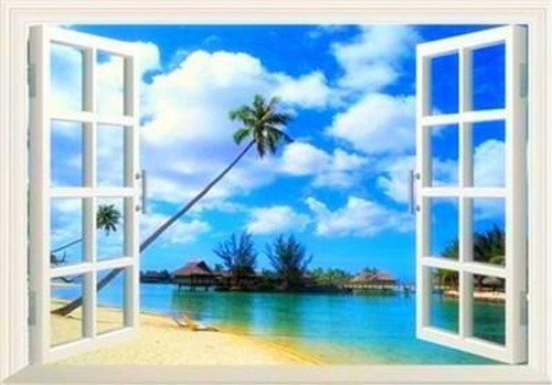 5D Diamond Painting Palm and Huts Window View Kit