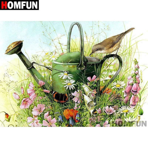 5D Diamond Painting Green Watering Can in the Wild Flowers Kit