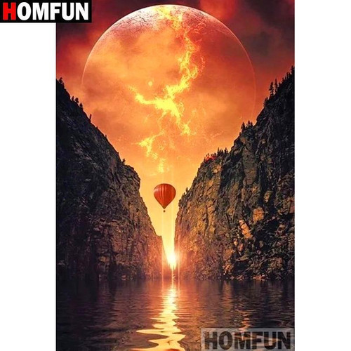 5D Diamond Painting Orange Moon Hot Air Balloon Kit