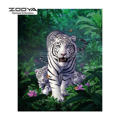 5D Diamond Painting White Tiger and Her Cub Kit