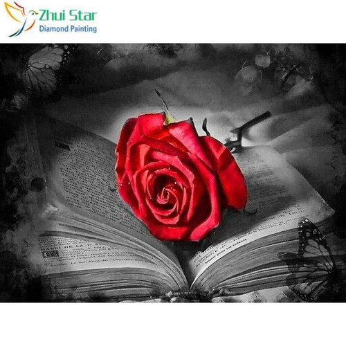 5D Diamond Painting Red Rose and a Book Kit