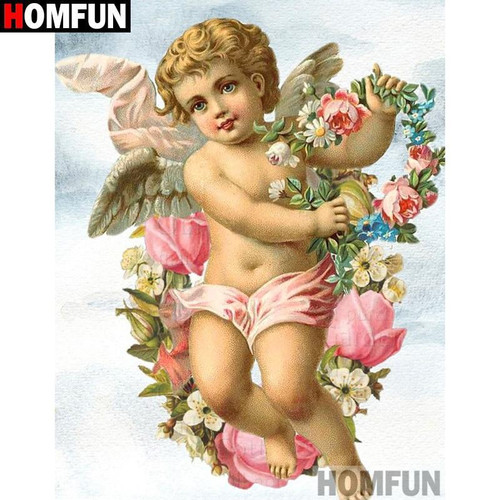 5D Diamond Painting Cherub and Flowers Kit