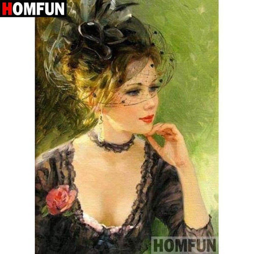 5D Diamond Painting Woman with Black Netted Hat Kit