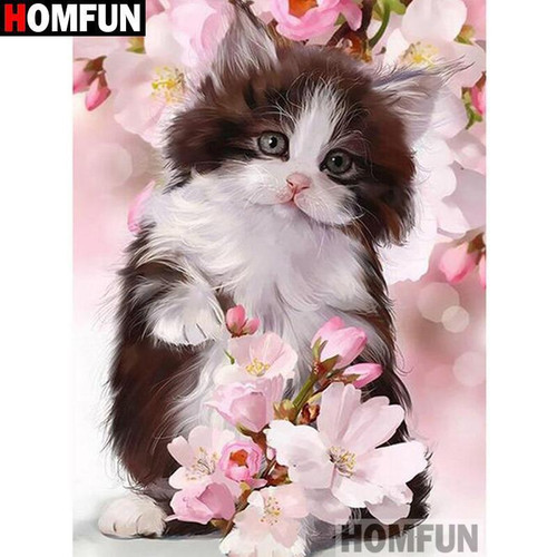 5D Diamond Painting Kitten in the Pink Flowers Kit