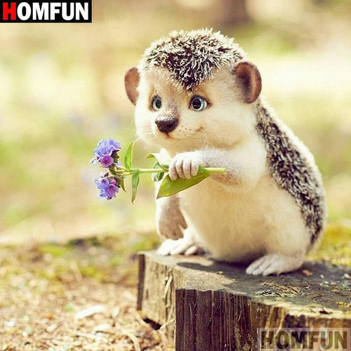 5D Diamond Painting Hedgehog Flowers Kit