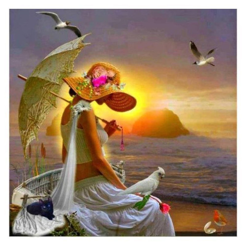 5D Diamond Painting Woman and Birds by the Shore Kit