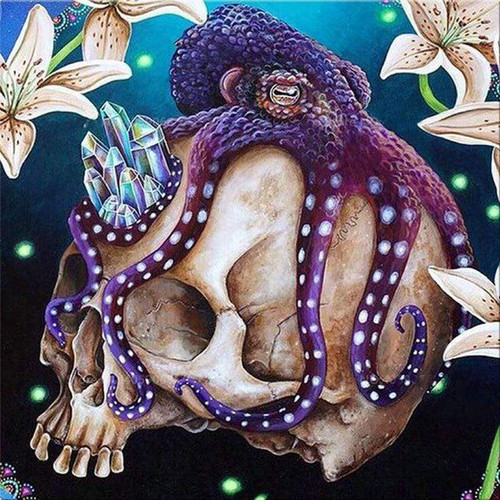 5D Diamond Painting Purple Octopus Skull Kit