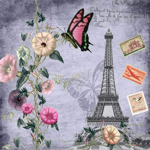 5D Diamond Painting Pink Butterfly Eiffel Tower Post Card Kit