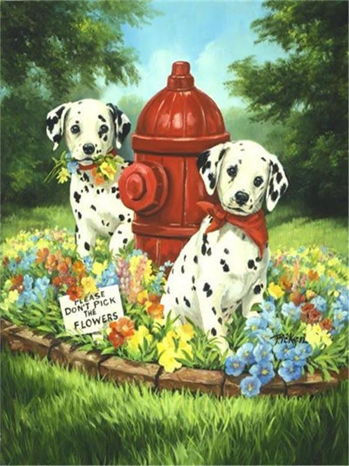 5D Diamond Painting Fire Hydrant and Two Dalmatians Kit