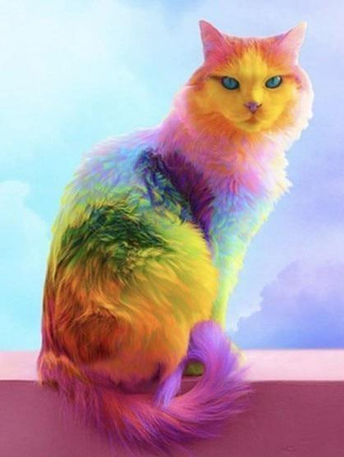 5D Diamond Painting Rainbow Sherbet Cat Kit