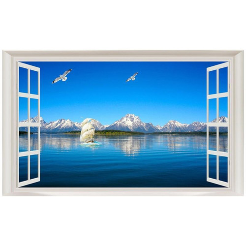 5D Diamond Painting Open Window to the Snow Capped Mountains Kit