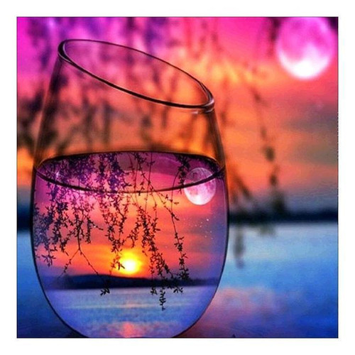 5D Diamond Painting Sunset Over The Water Glass Kit