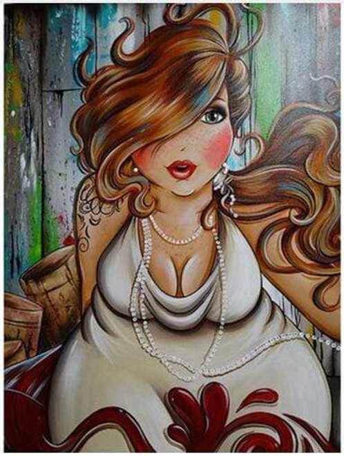 5D Diamond Painting Curvy Girl White Dress and Pearls Kit