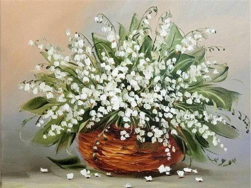 5D Diamond Painting Basket of Small White Flowers Kit