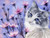 5D Diamond Painting Blue Eyed Cat and Pink Flowers Kit