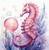 5D Diamond Painting Pink Bubble Watercolor Sea Horse Kit