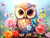 5D Diamond Painting Pastel Owl and Flowers Kit