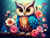5D Diamond Painting Owl on a Branch With Flowers Kit